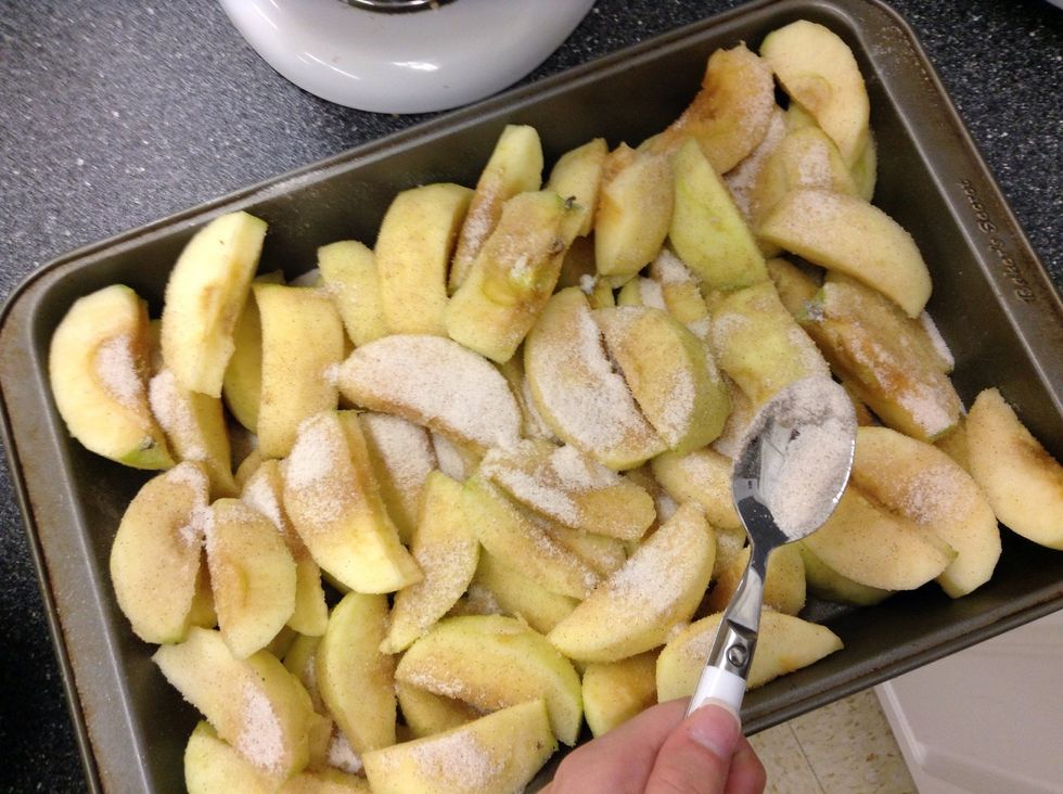 You then are going to take your mixture and sprinkle it all over your apples