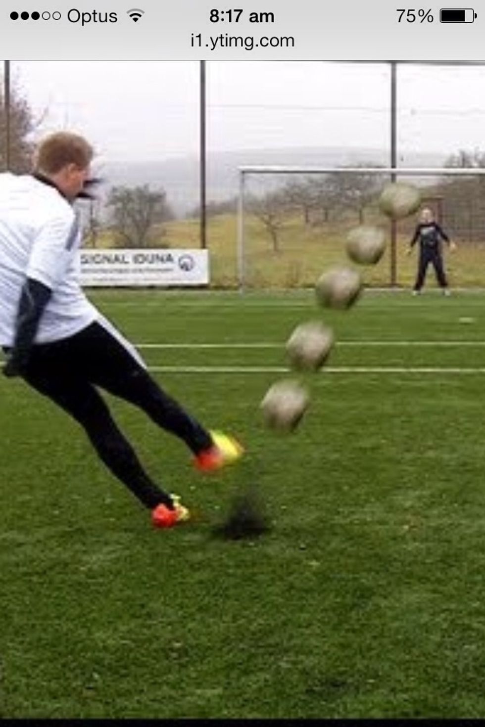 You want the ball to go uuuppp then down (this tricks the goalkeeper).