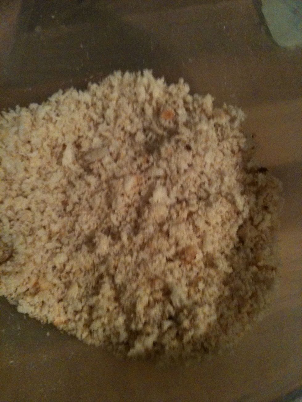 You want the crumbs to be about this fine. I made loads so I'm freezing about 2/3rds of them for future recipes, this is a great easy kitchen skill to have! :)