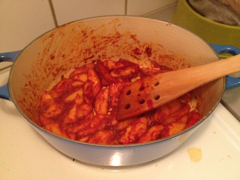 You want the tomato paste to almost turn brown without burning.