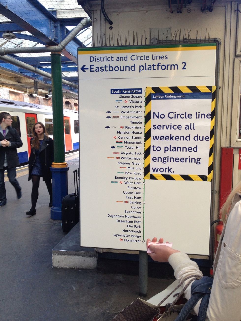 You want to be on the Eastbound side of the platform