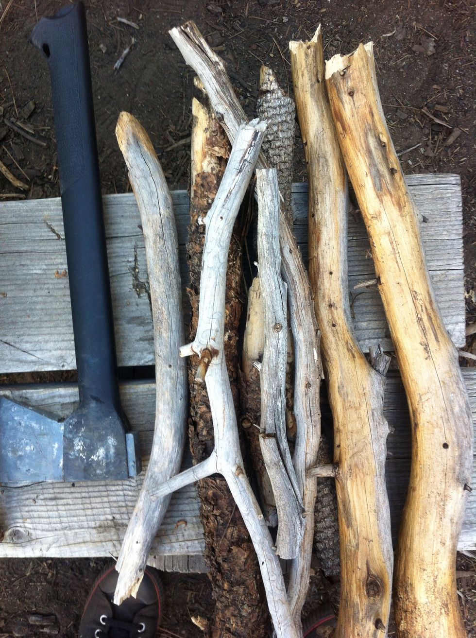 you want to gather large bunches of progressively larger wood. until you get up to about the thickness of a broadsword blade. or   roughly an inch an a half.