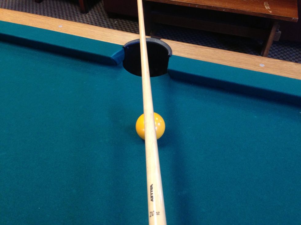 You want to hit the cue ball so it contacts the "object ball" directly opposite the pocket you want it to go into.