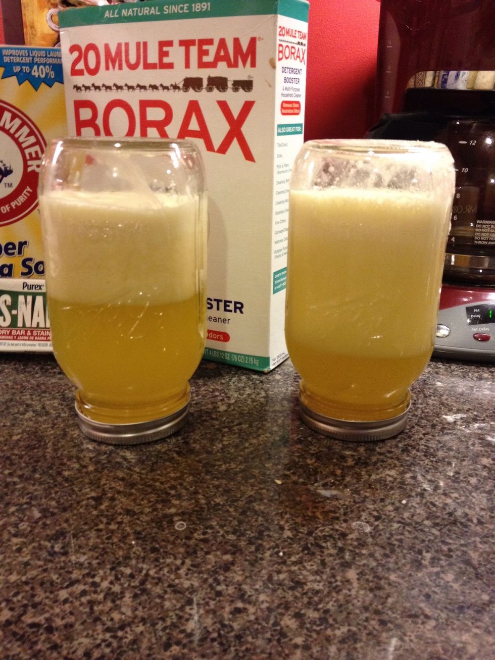 You want to see something like this almost immediately when you invert your jars. It may take a moment, but you should see a distinct translucent liquid on the bottom and an opaque solid on top.