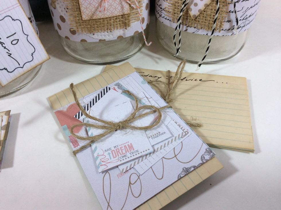 You will also want to create plenty of advice cards for guests to fill out. Use a variety of index cards and 'save the date ' cut aparts.