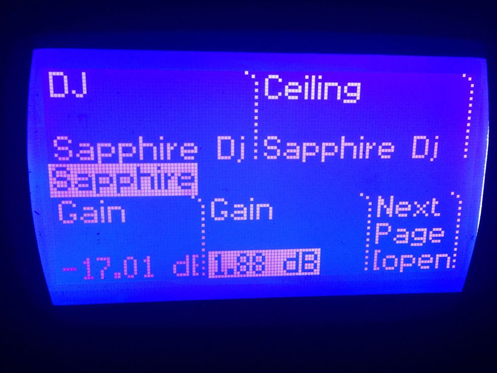 You will automatically return to the previous menu. Adjust the "Gain" under "DJ" or "Ceiling" to a suitable volume. If sound is playing from your source, then you will hear it as you turn up the gain.