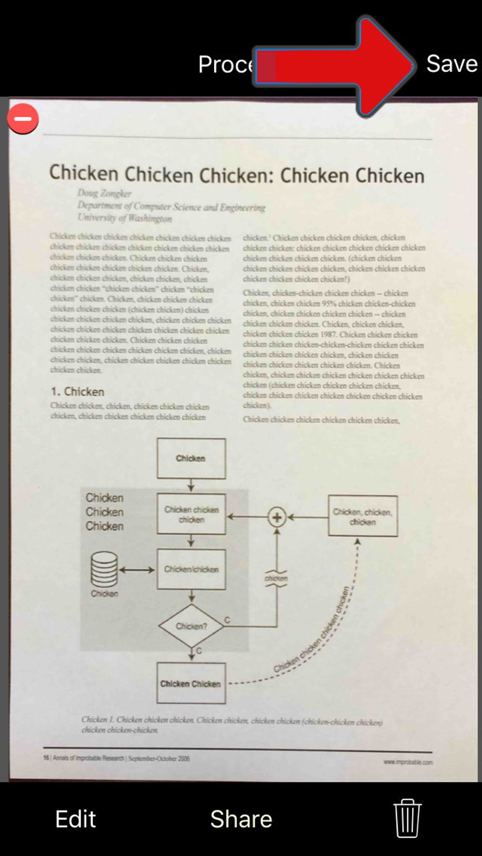 You will be back at the "Process" view. Click on Save on the top right corner to save all the scanned pages for future edit in the app.