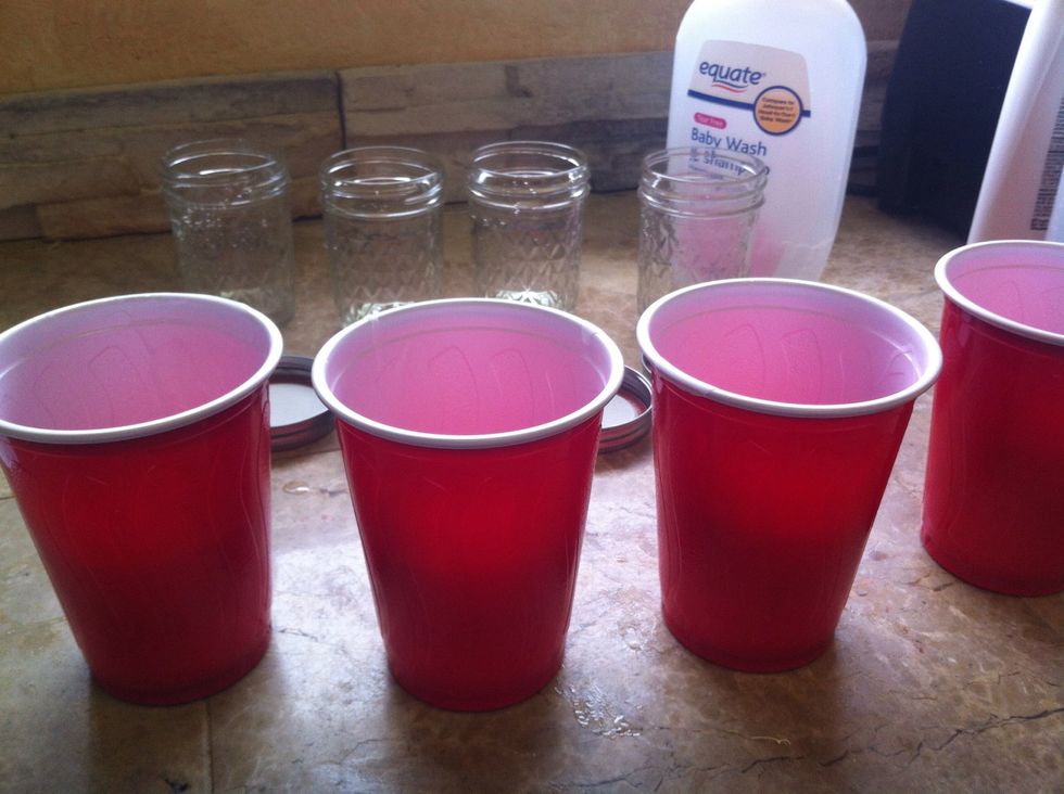 You will be putting all ingredients in the red cups for now. (any container will work, this is just the easiest ;))