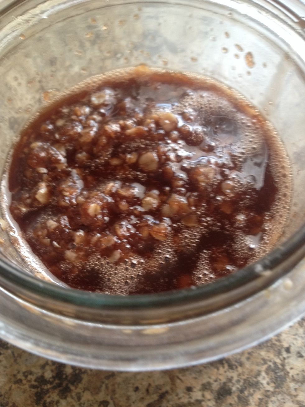 You will end up with a creamy consistency and it smells like melted chocolate! Scrub your legs, arms or even the entire body with the mixture and rinse for nice exfoliated and silky skin!