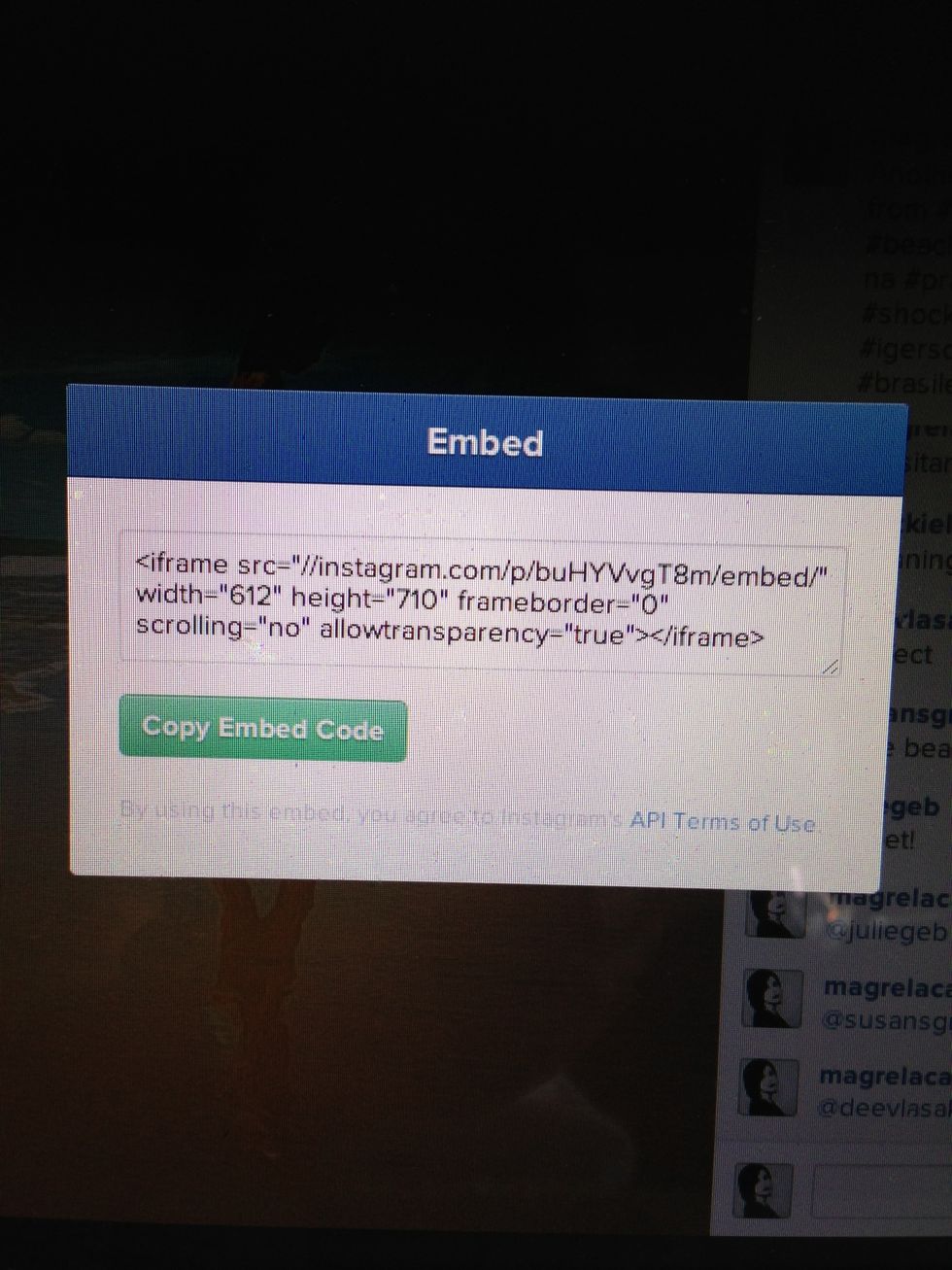 You will get an "embed code." Copy it. Then go to your website or blog.