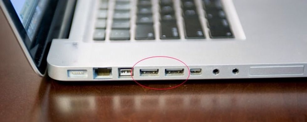 You will have to get a computer that has one or several USB ports; as shown in the picture, the section of the computer indicated by the red circle are the USB port/ports.