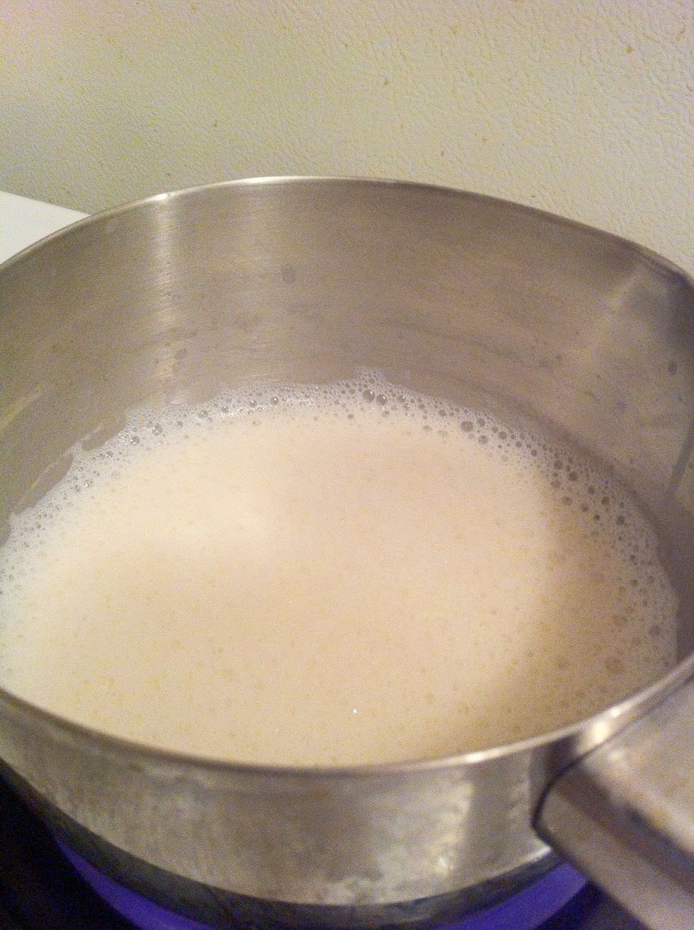 You will know the milk has finished boiling when it foams and/or steam starts to rise. Once the milk is done, turn stove off (You don't want to forget!) and take the pot off the stove top.