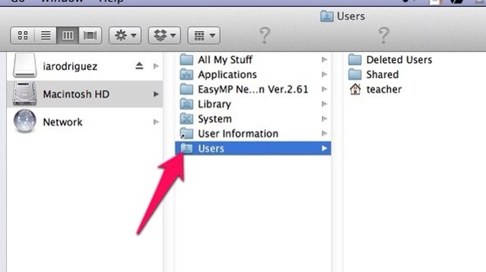 You will navigate to your iTunes folder based on what you wrote down. Inside the hard drive you will see the folder, "Users." Open the folder.