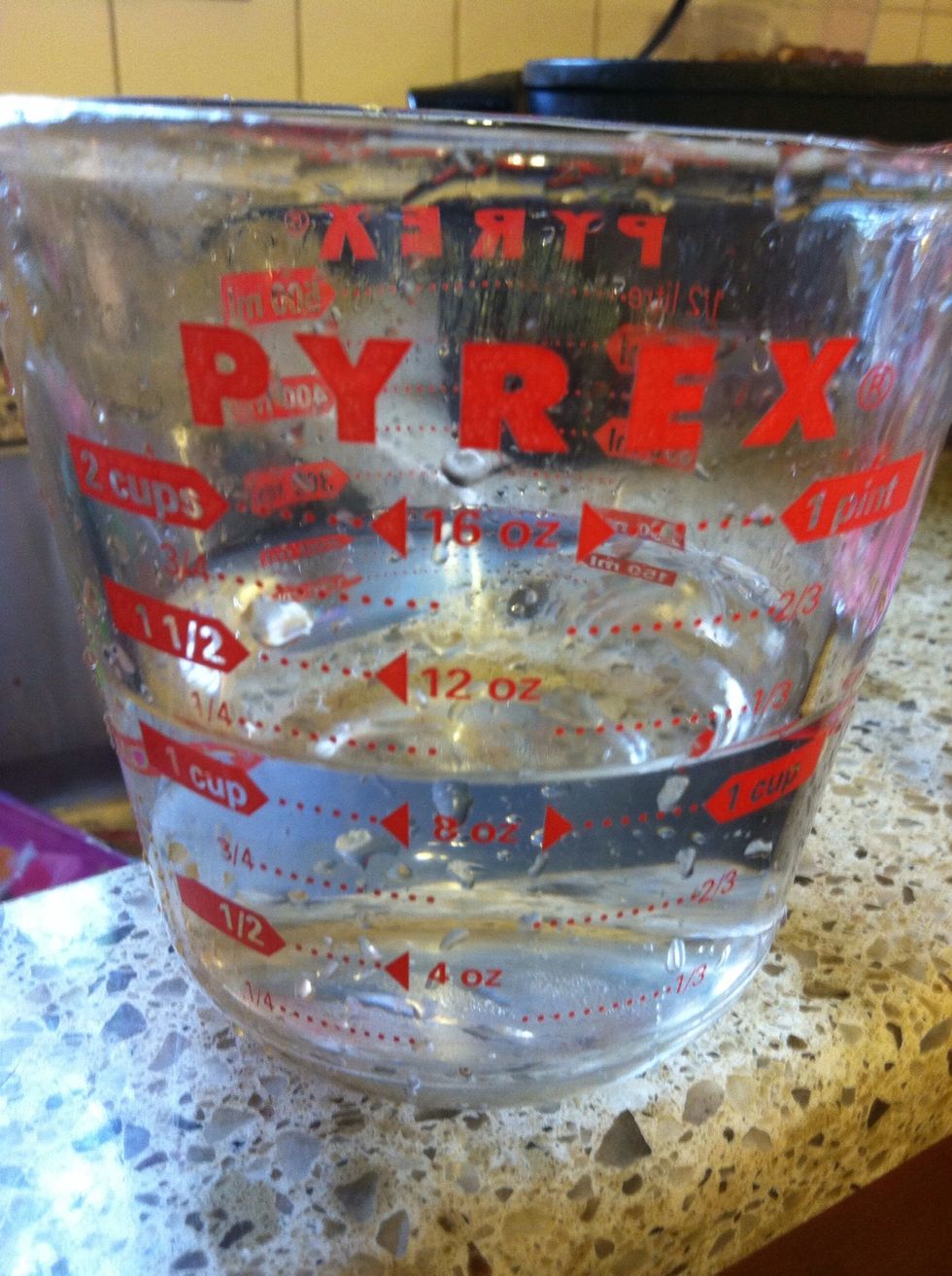 You will need 1 cup of Distilled water. Also, instead of water some people like to use chicken broth. I opted to use water so I don't have anymore calories.