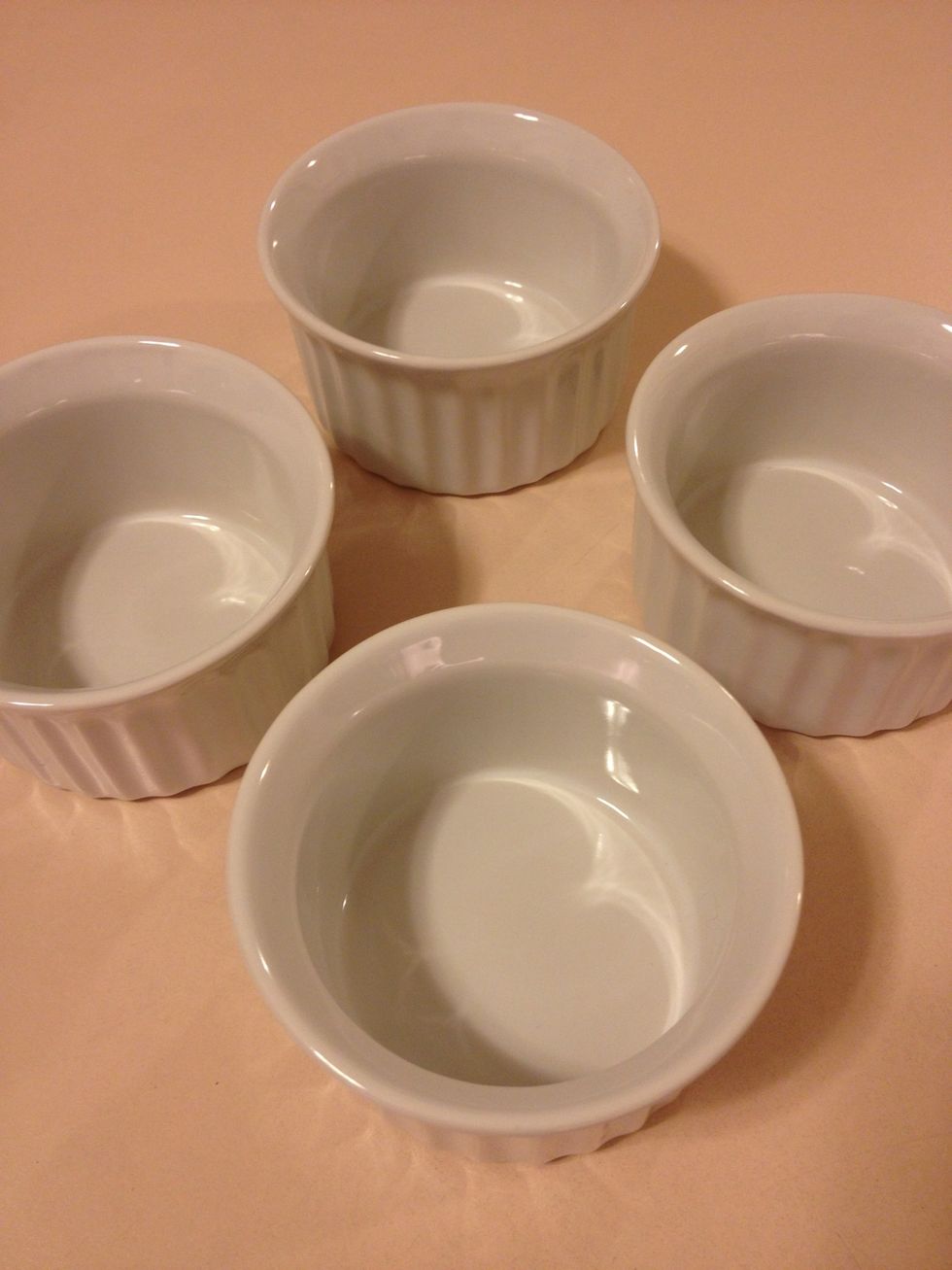 You will need 4 5oz. ramekins - be sure to grease the bottoms lightly with butter or cooking spray.