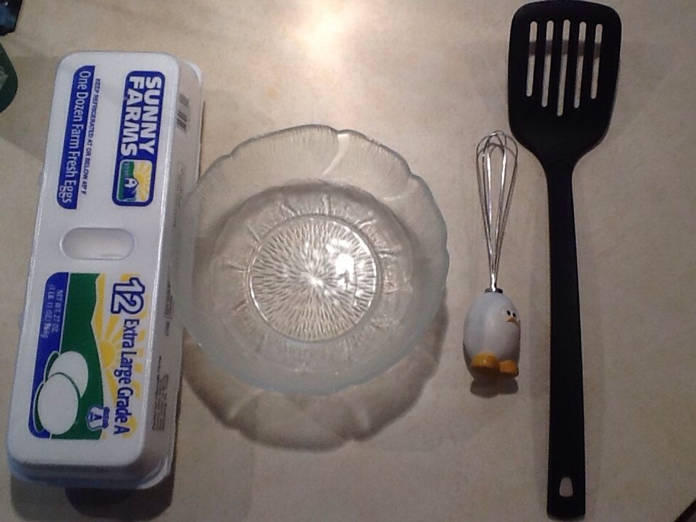 You will need a bowl, whisk, spatula, and eggs.