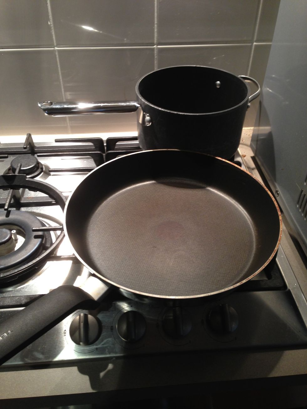 You will need a large fry pan and large saucepan