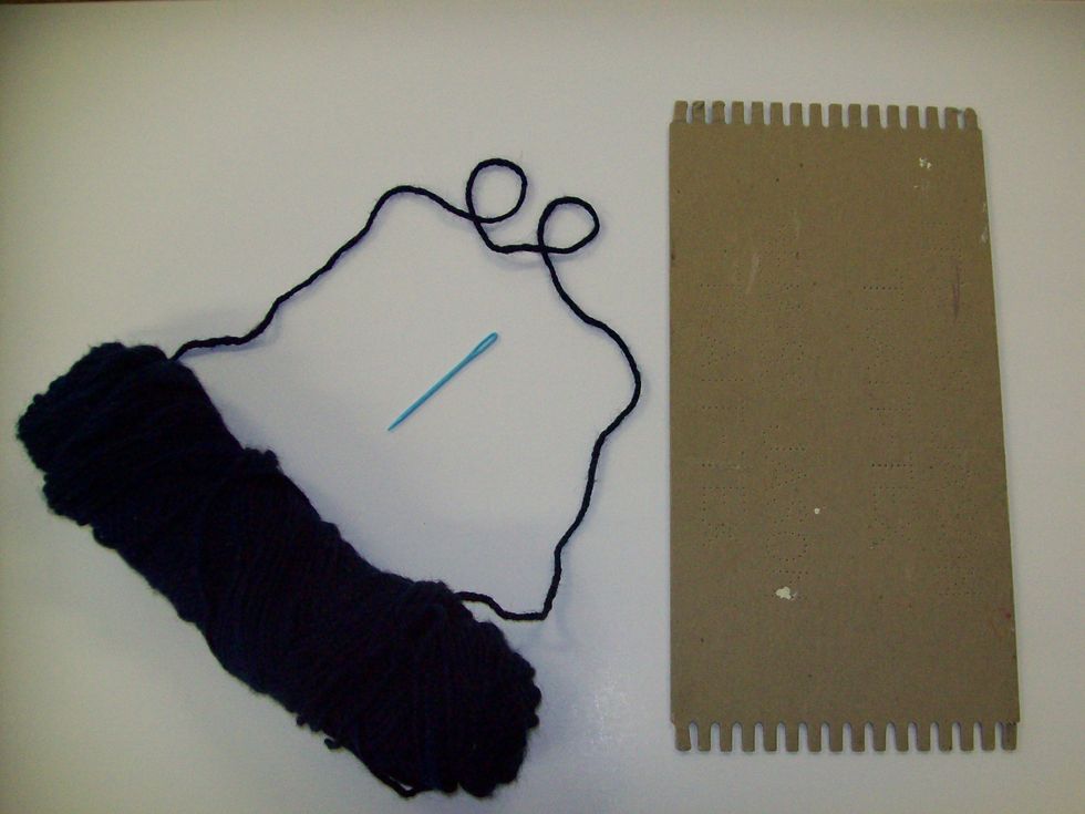 You will need a loom, yarn, and a plastic needle.
