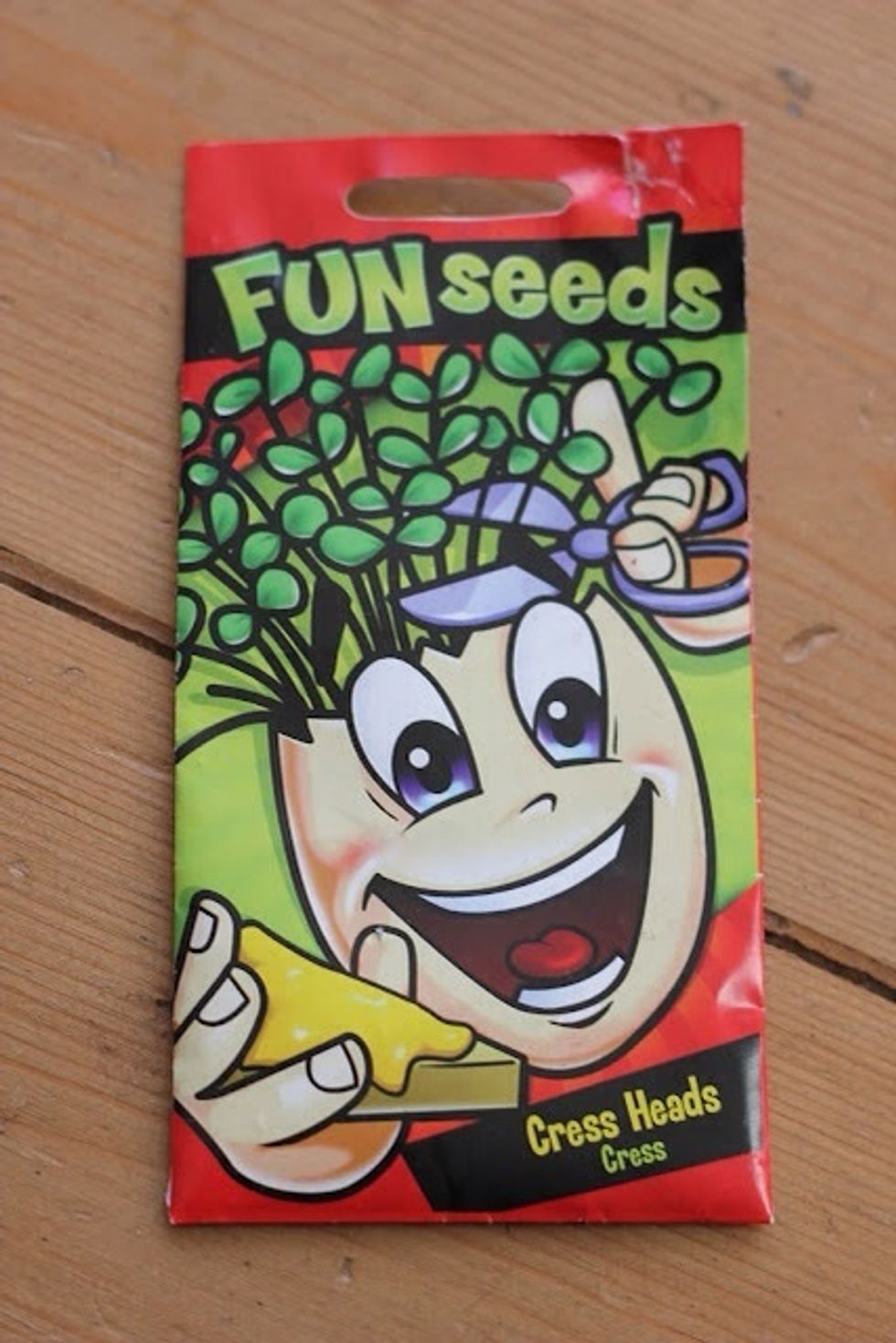 You will need a packet of seeds. Use scissors to cut the top open ready to add the seeds to your prepared container.