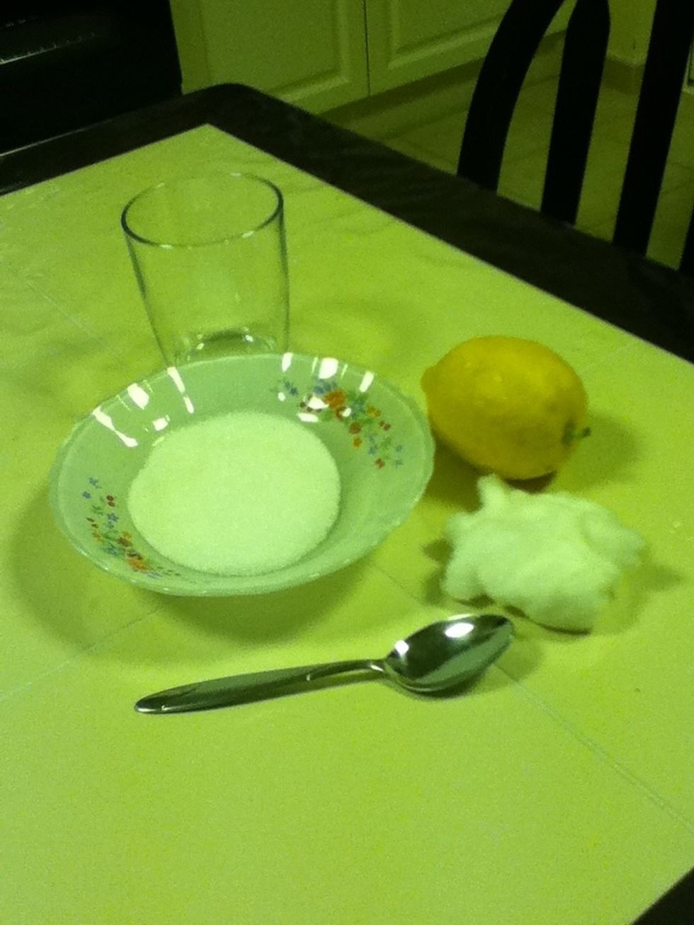 You will need lemon sugar cotton spoon and a small jar