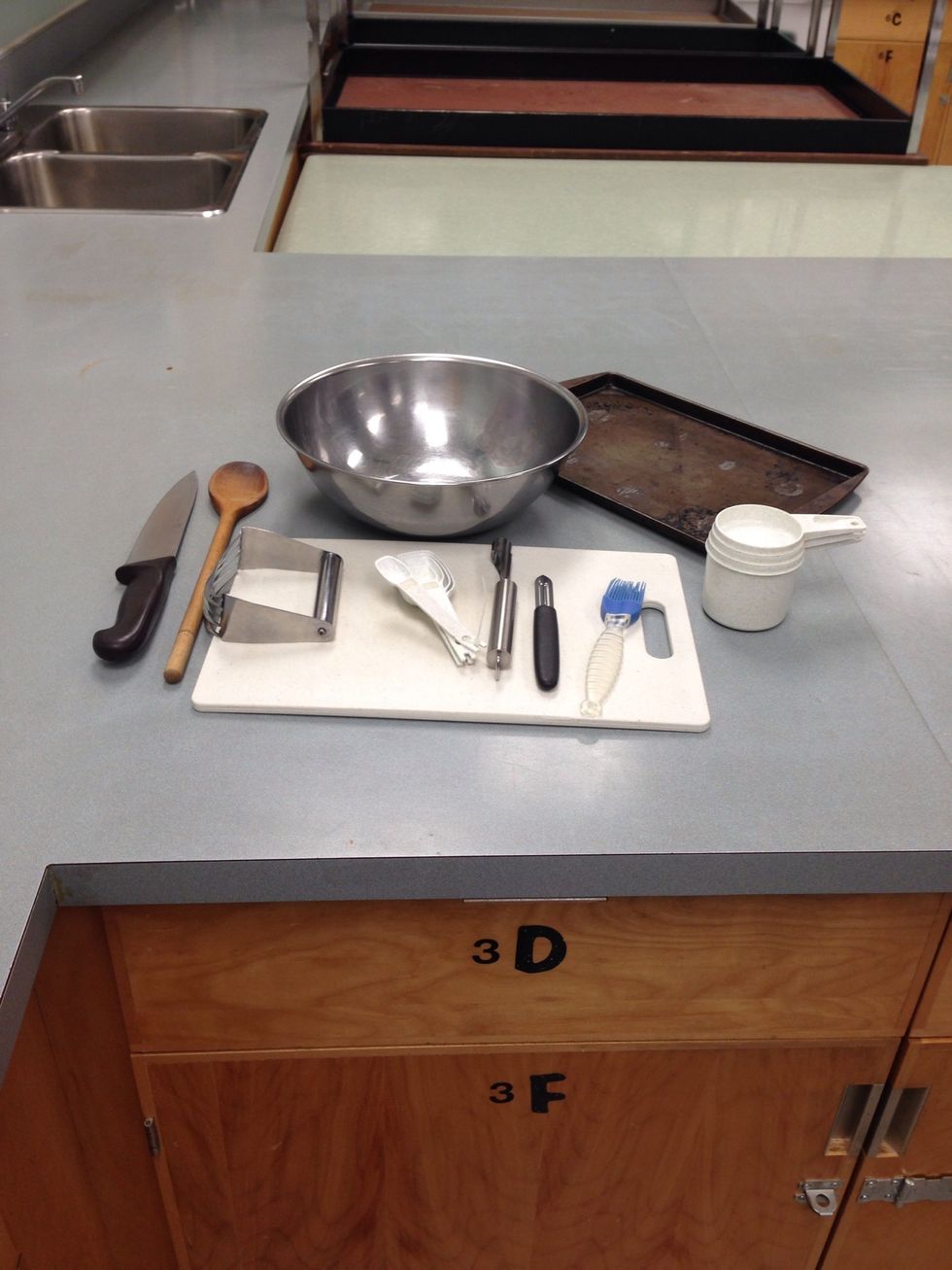 You will need pastry blender, knife, apple corer, mixing spoon, peeler, pastry brush measuring spoons, mixing bowl, baking sheet and measuring cups