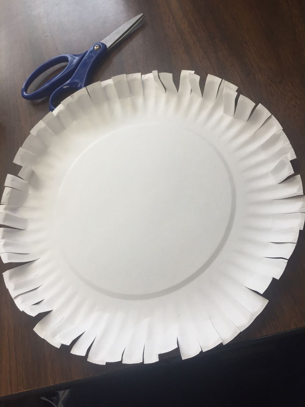 You will need scissors to cut the ridges out of one of the paper plates