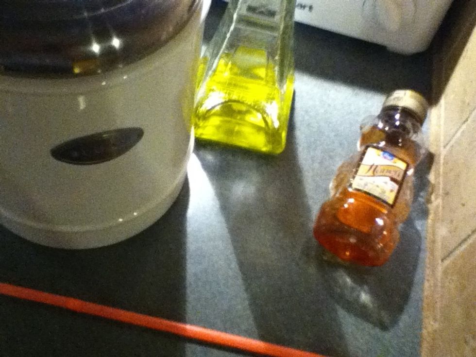 You will need sugar, honey, olive oil, and something to stir with.