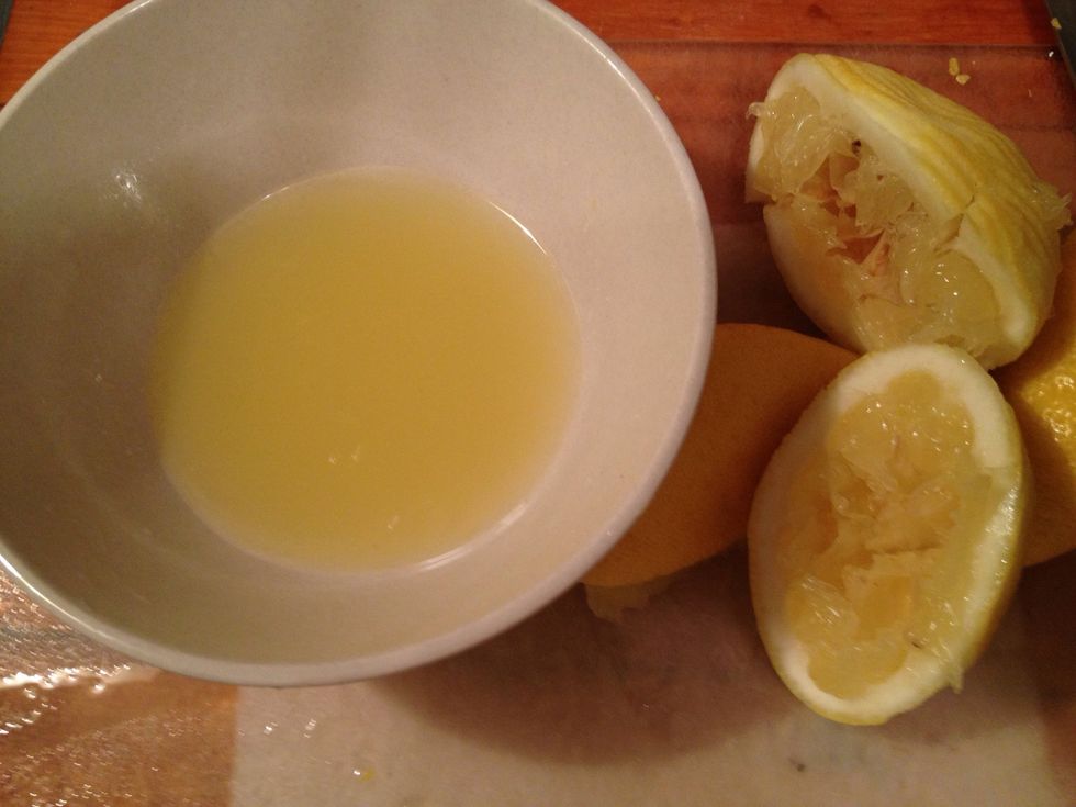 You will need the juice of 1-2 lemons depending on their size.  Try this trick to get more juice from your lemons... Put them in the microwave for 20 seconds and then roll them firmly on the counter.