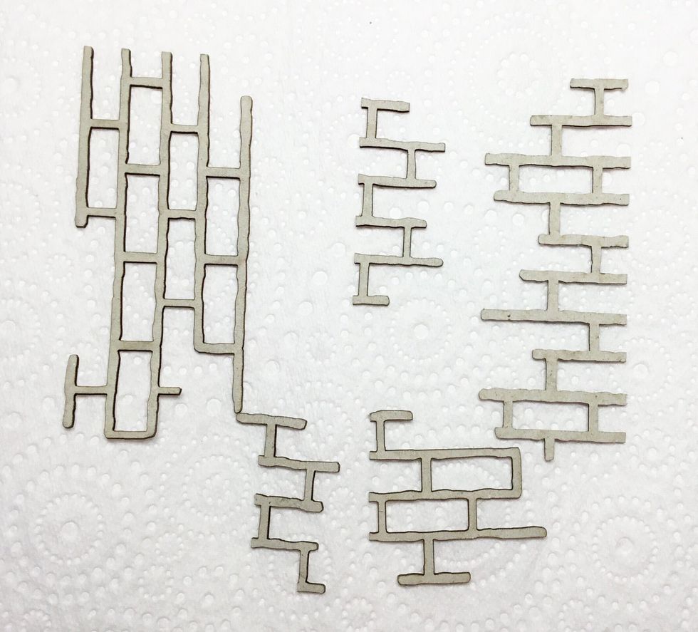 You will need these pieces from the Shabby Brick Bits chipboard set.