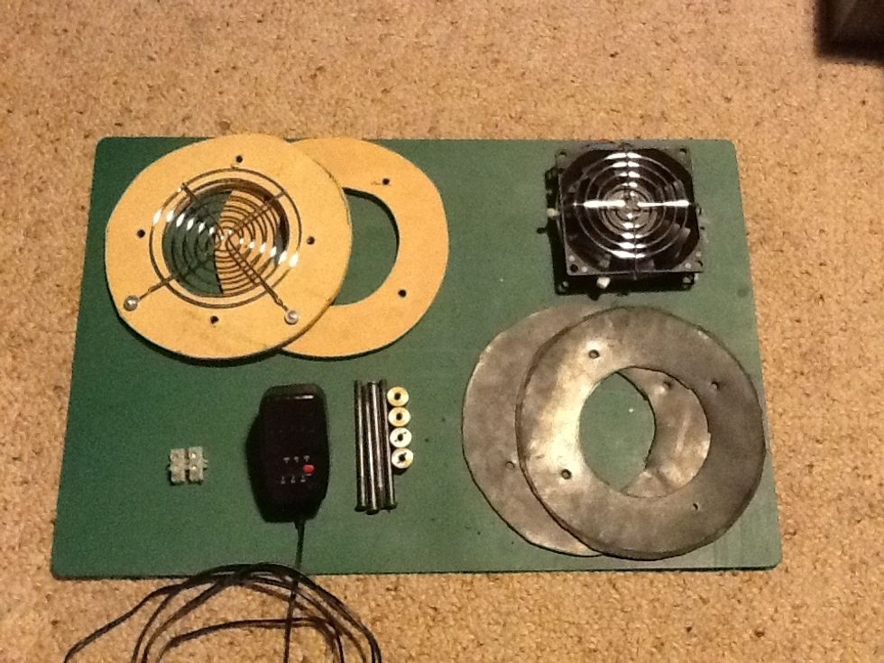 You will need to buy a small fan, MDF, bolts, electrical screw terminals, a switchable power trnasformer that does 9v and 12v at 1.5 amps and rubber sheeting