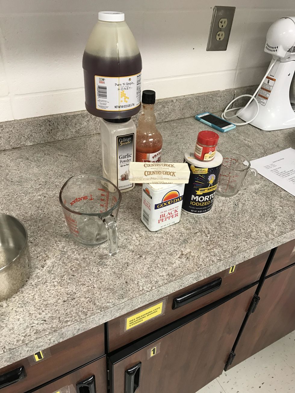 You will need to get all of your ingredients together for your sauce. Counter is wiped clean before you lay food and ingredients out.
