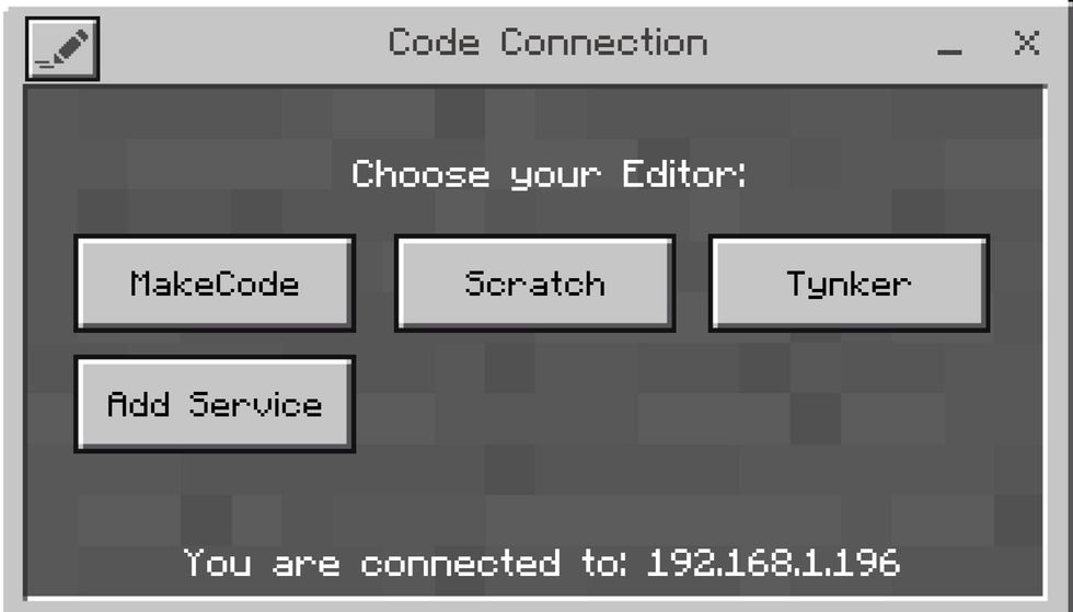 You will need to switch windows (alt - tab will take you from Minecraft to other open apps - navigate to this window. Choose the coding environment - We will start with Make Code.