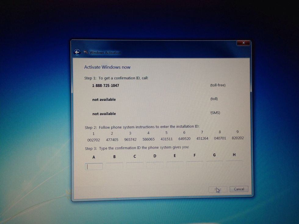 You will need to use your phone and dual the activation number.