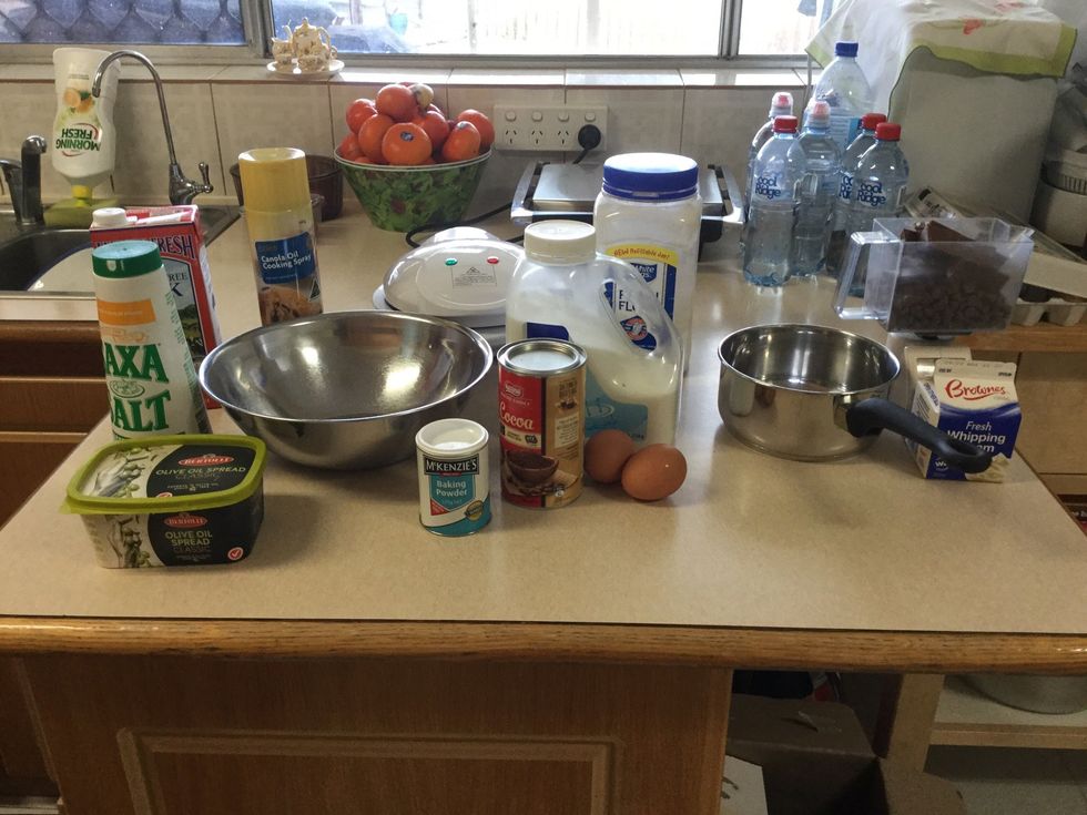You will need your ingredients. (The prep time is 15 mins and each waffle cooks for around 2 mins)