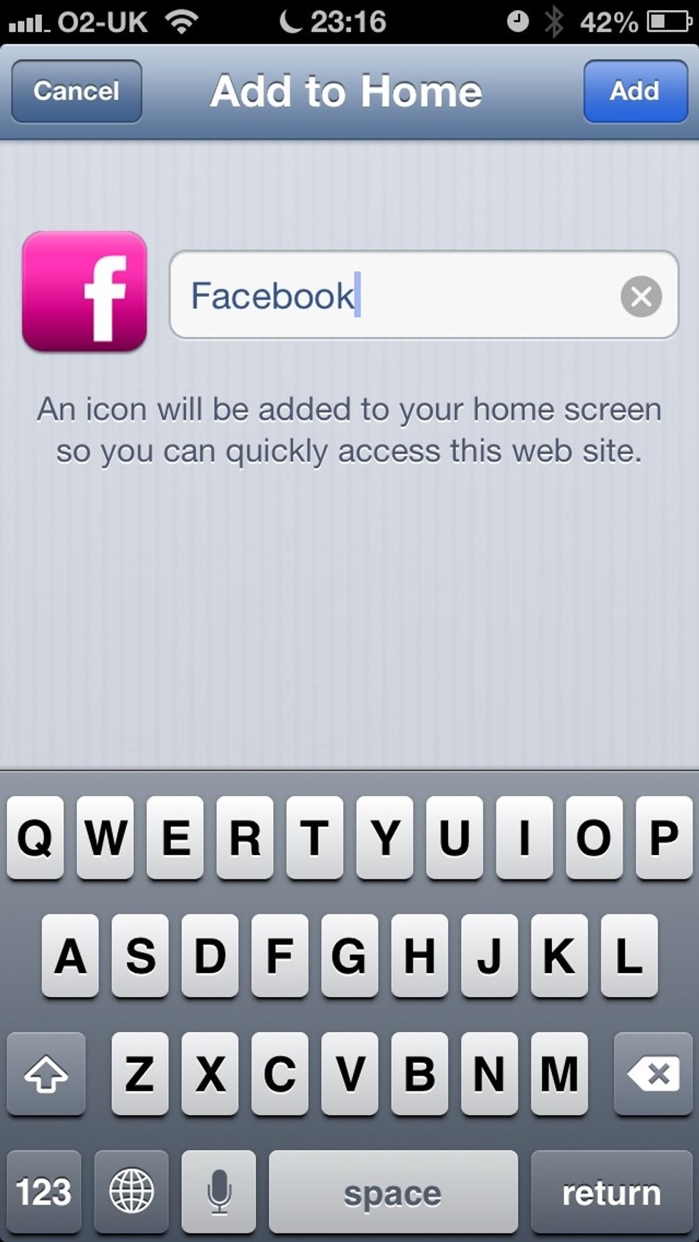 You will next be asked to name the icon. We have already filled it out for you, so you just have to press the "Add" button here on the top right.
