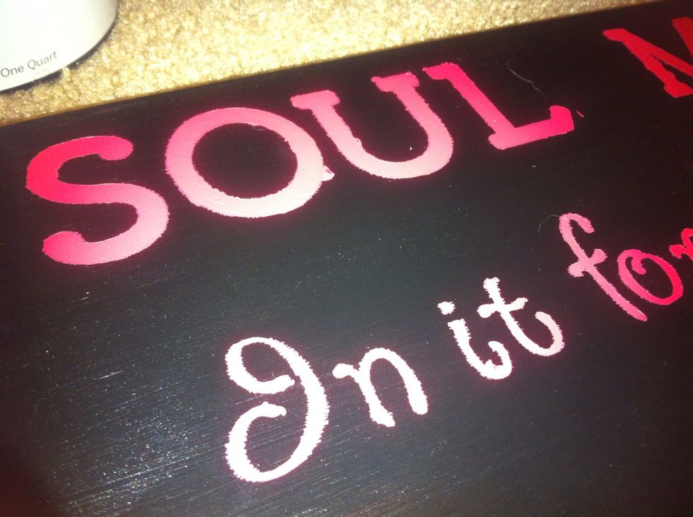 You will notice once I peeled off the sticker that some paint bled out (this is when my OCD kicks in) Just grab a small brush and your black paint to go over the edges.