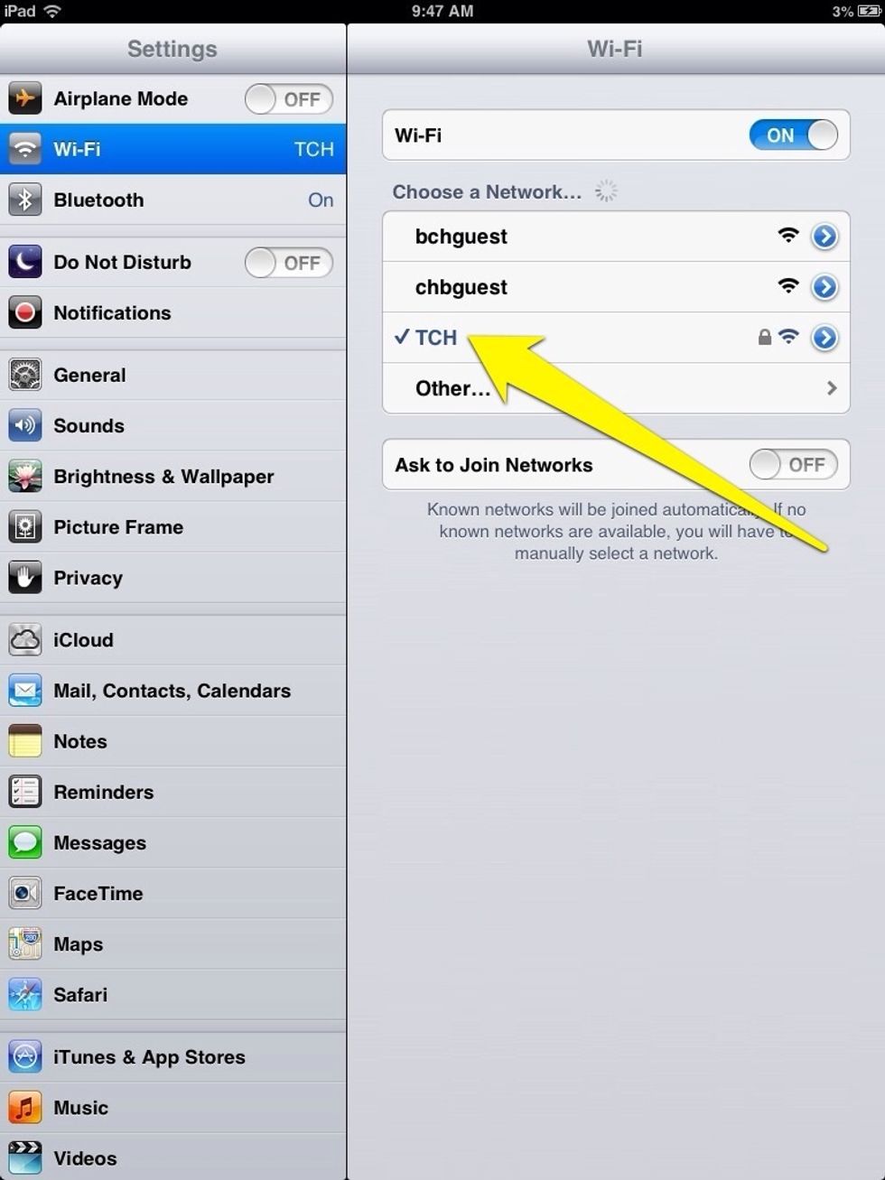 You will now see a check mark next to the "TCH" network.