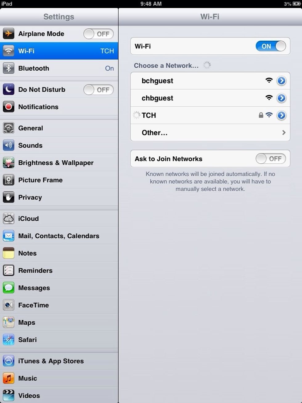 You will once again see the status wheel spin next to "TCH" in the Choose a network list.