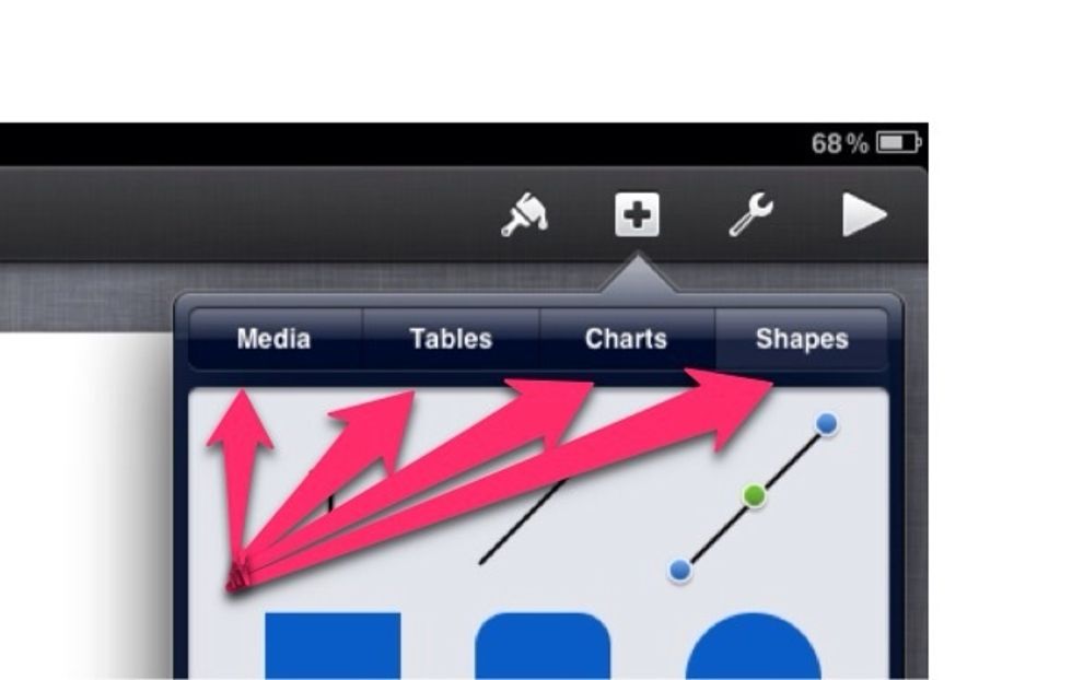 You will see a bar appear under that and there will be four options across the top , (Media - Tables - Charts - Shapes)