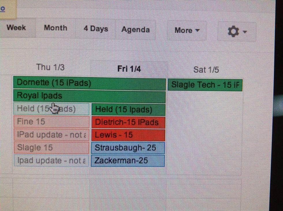 You will see your reservation appear instantly, as will anyone else who reserves iPads. Is your reservation a different color from other reservations? You chose the wrong calendar!