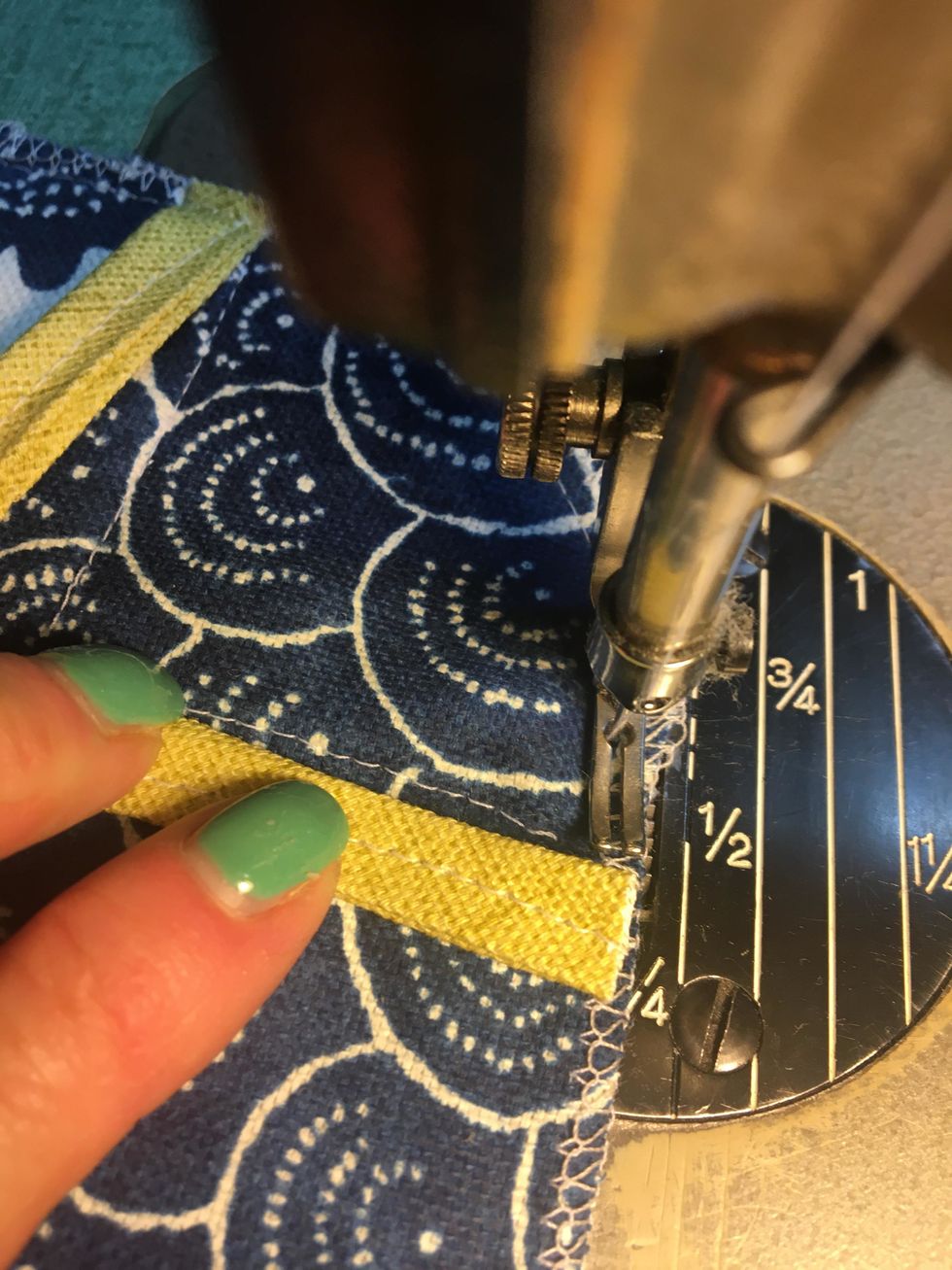 You will stitch all 8 strips to the corners of the basket.