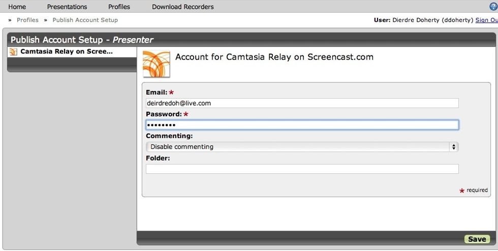 You will supply the Camtasia Relay system with your already establish screencast.com email address and password.