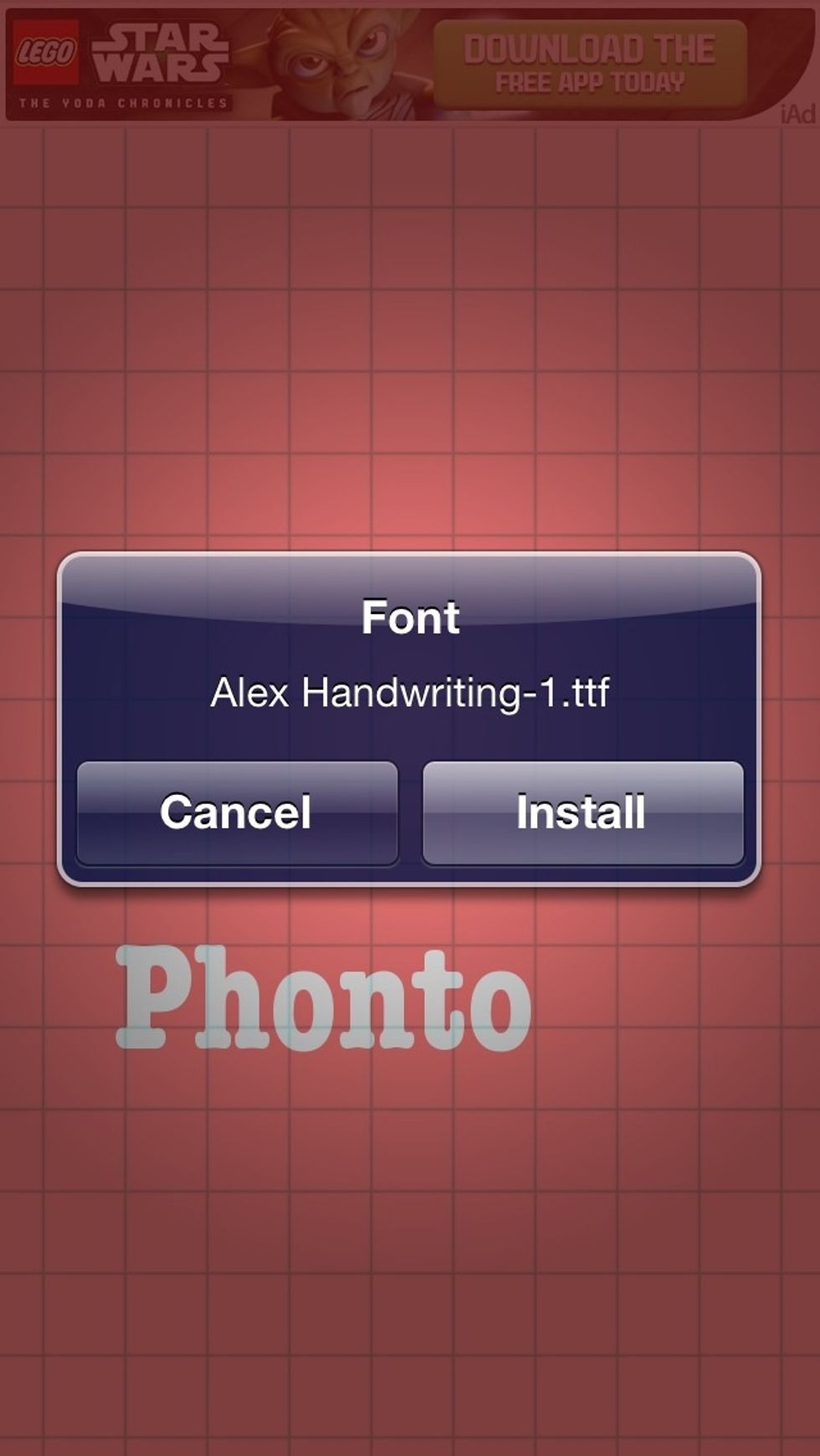 You will switch automatically back to Phonto. Press "Install".