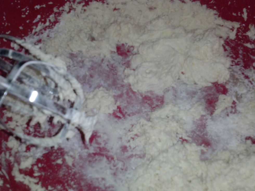 you will then add the vanilla extract and the powdered sugar and beat until smooth.