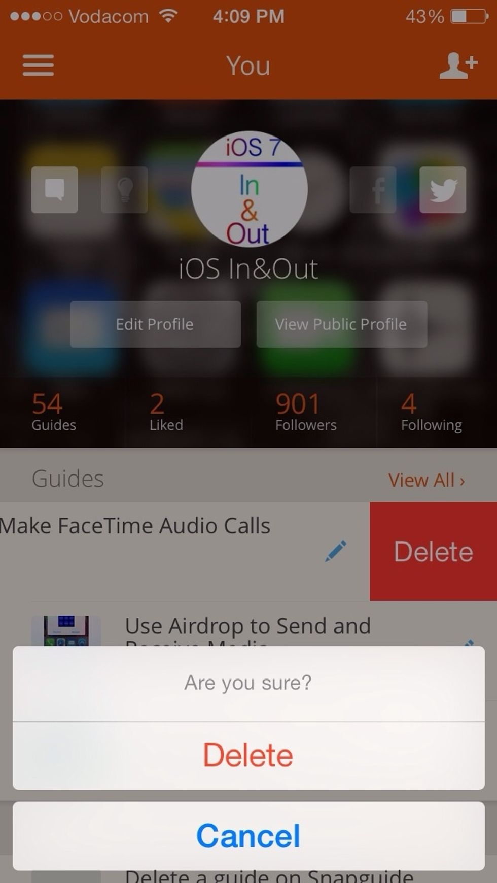 You will then be asked if you sure you want to delete the guide, tap Delete.