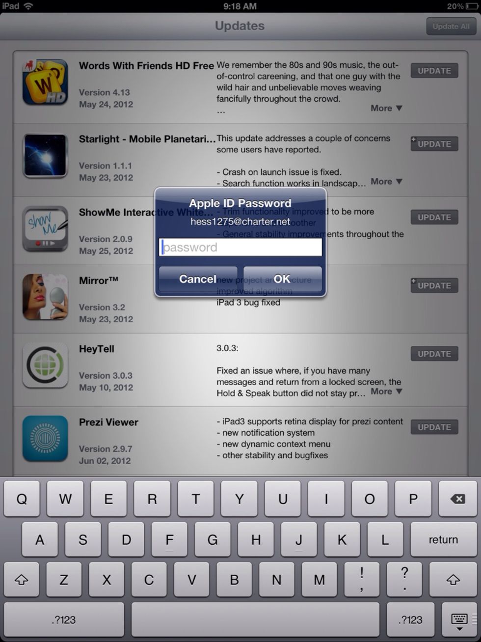 You will then be prompted to enter your Apple ID password to continue the updating.