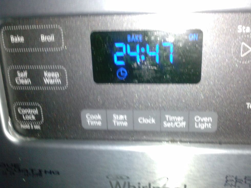 You will then let it bake for 25 minutes or when a toothpick is inserted and comes out clean.