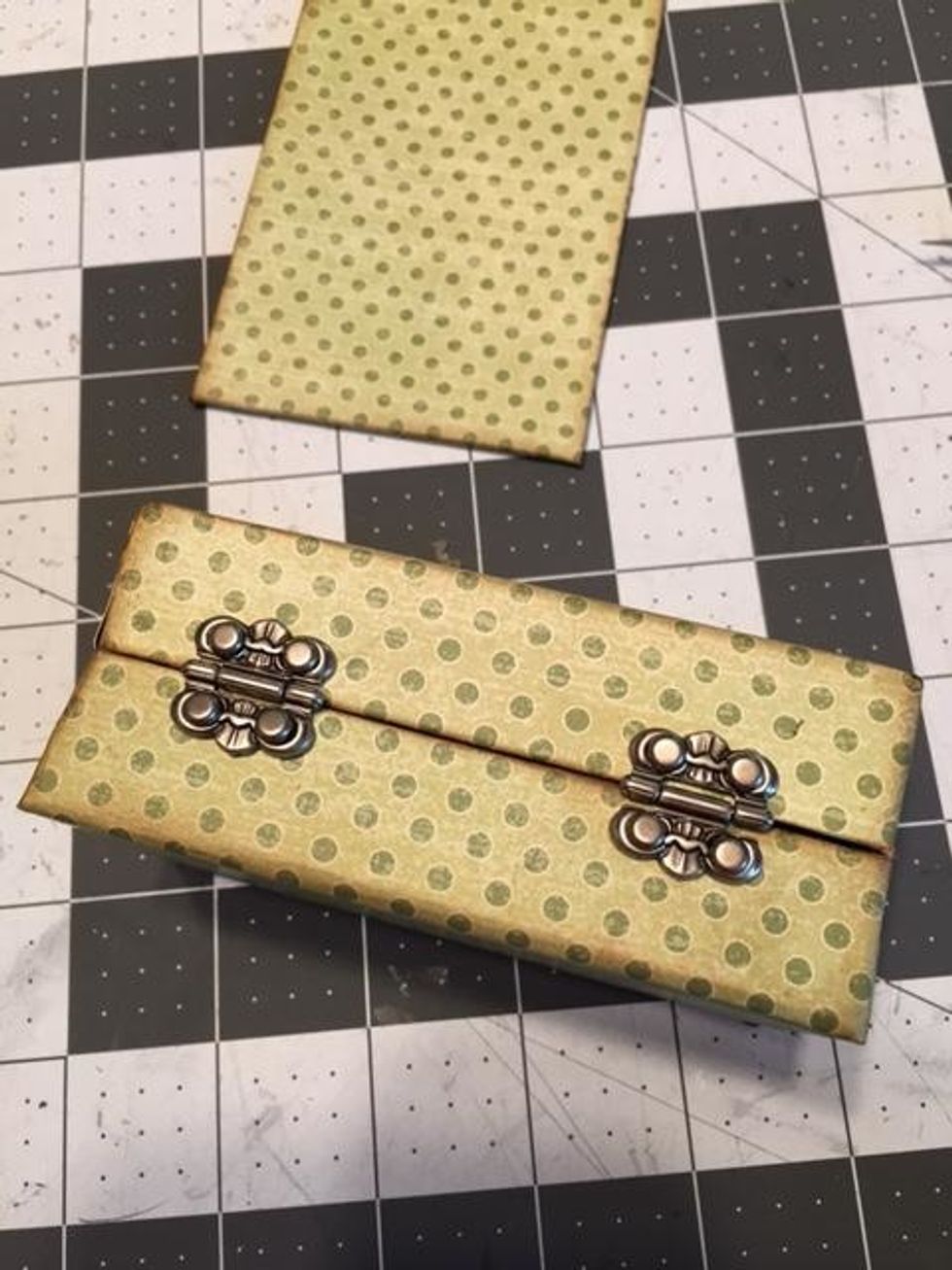 Your box should look like this when the hinges have been attached.  Next you will add the covers to the front and back of the boxes.