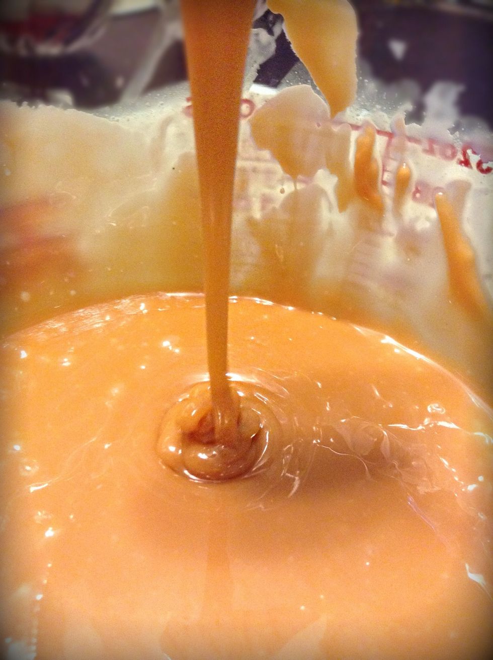 Your caramel should look like this. Now, make sure to mix up the caramel as much as possible you don't want chunks :D Allow the caramel to cool for a good five minutes.