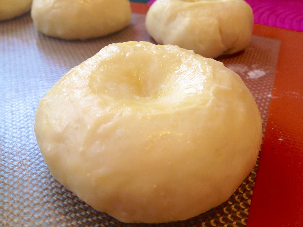 Your dough pieces should have increased in volume like this. Preheat oven at 375 degrees.